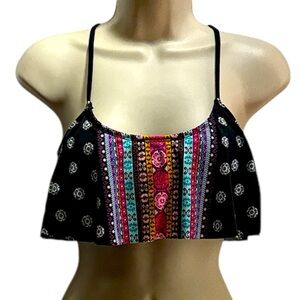 O'Rageous Women's Multicolor Patterned Swimsuit Flounce Front Bikini Top Size M